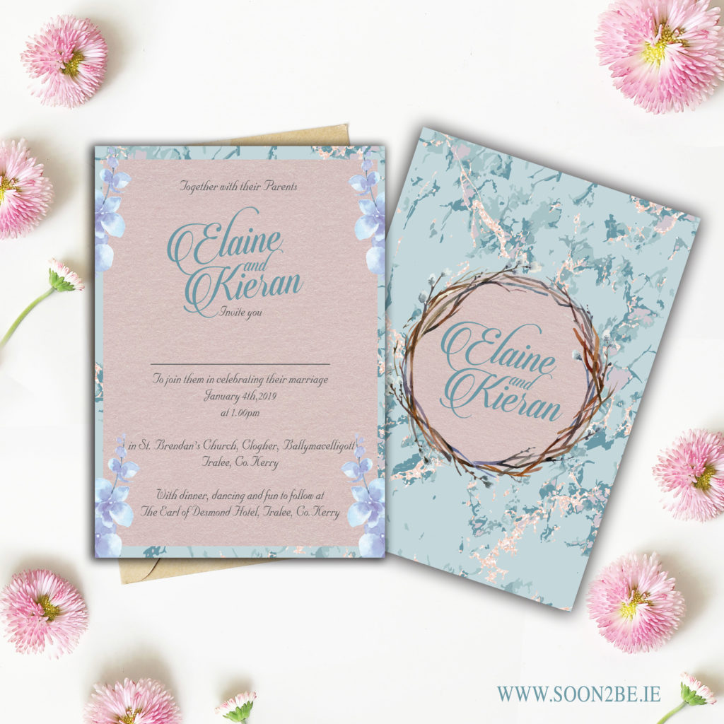 baby pink baby blue wedding invitation