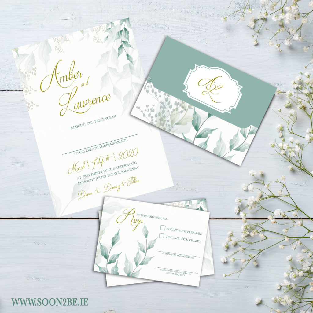 Modern tree fold leaf green white elegant wedding invitation