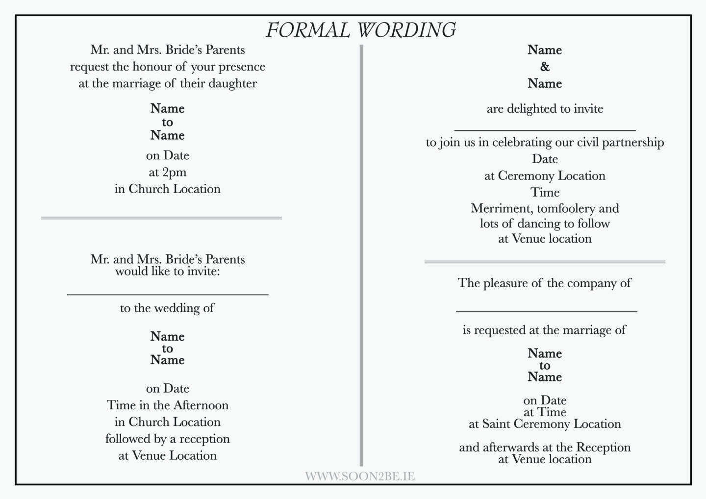 Formal wedding invitation wording