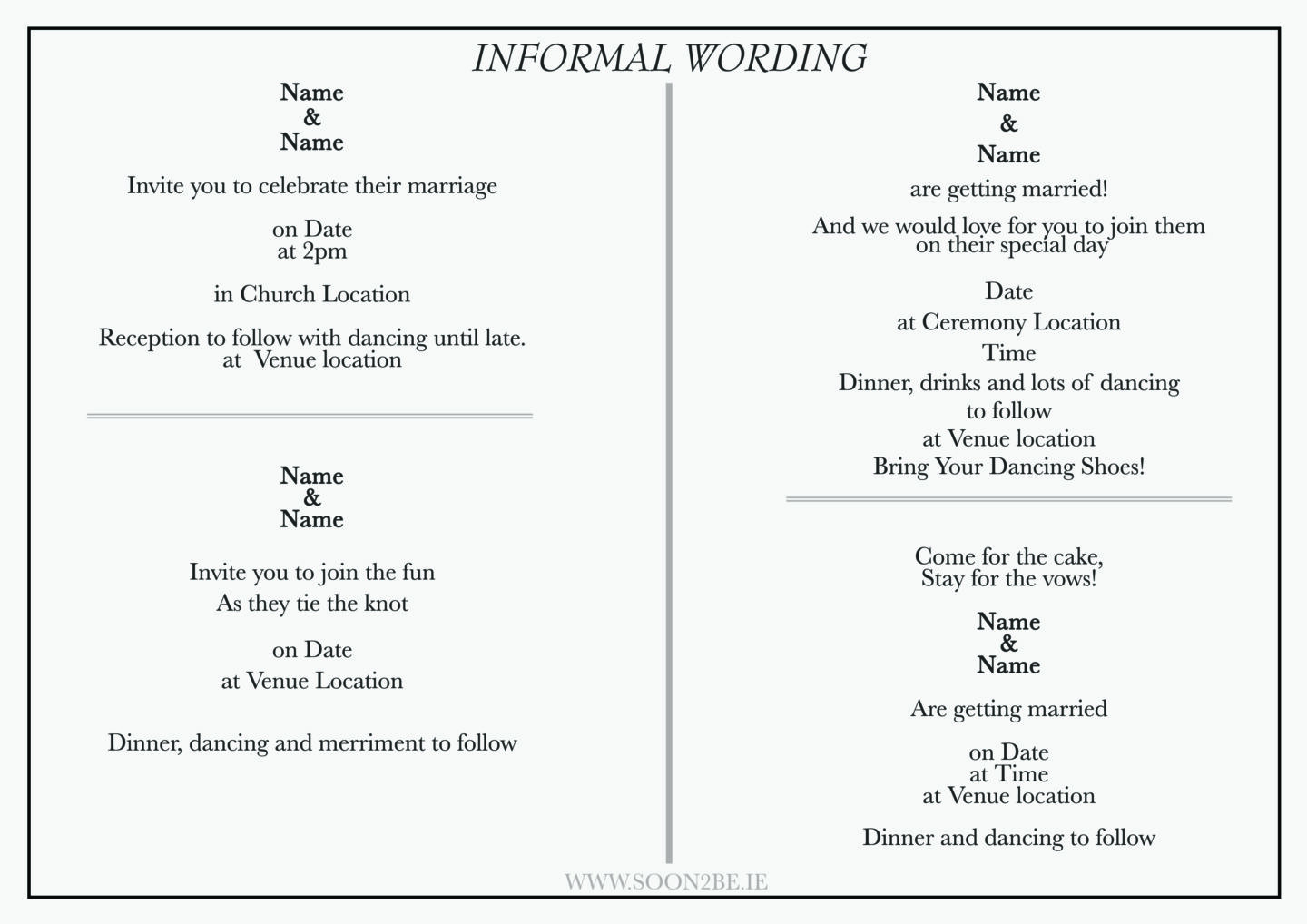 wedding invitation wording informal